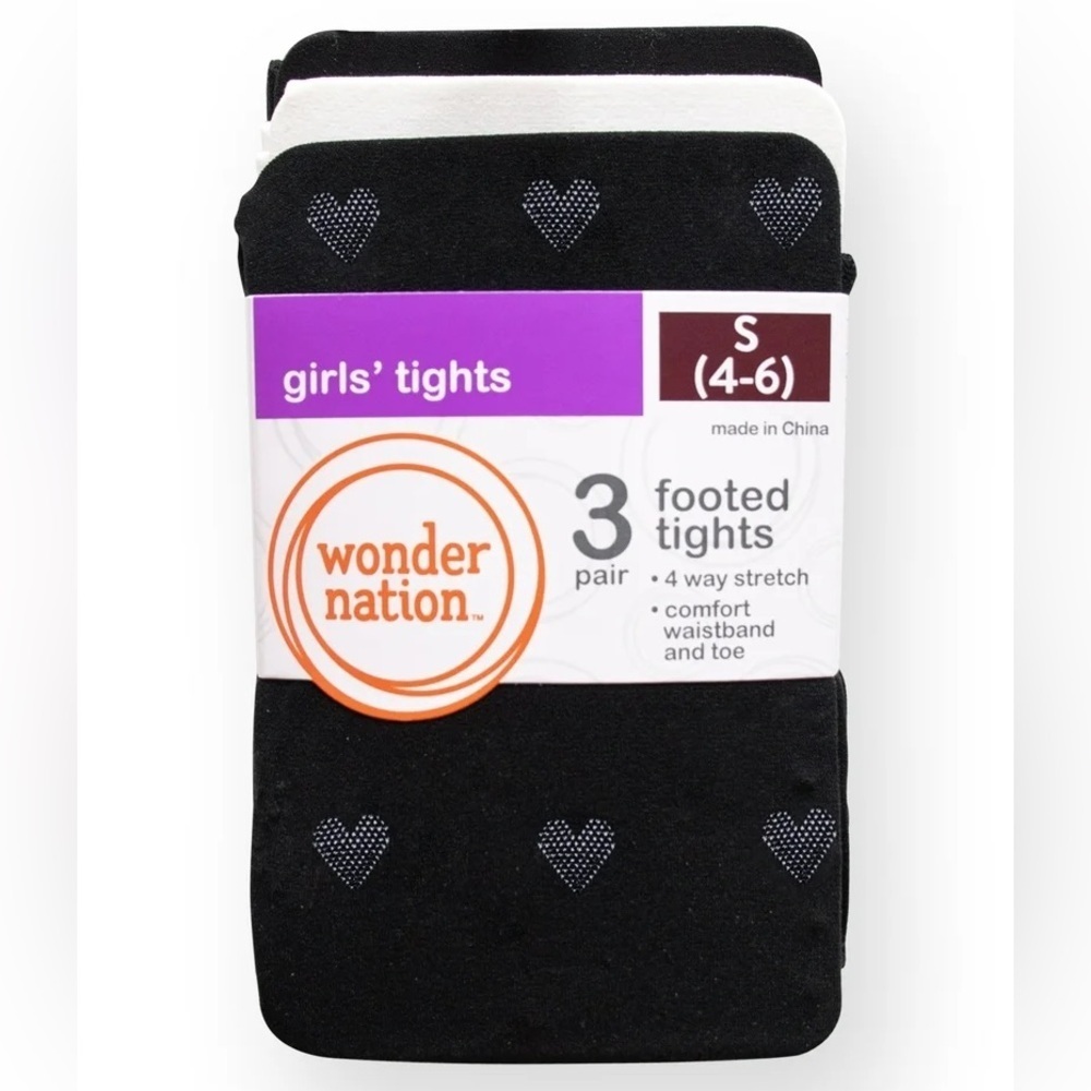 Wonder Nation Girls Large 10/12 Black White Footed Tights 3 Pair - Picture 1 of 4
